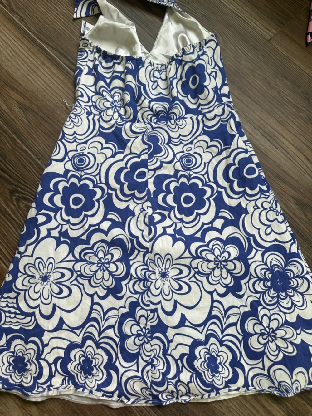 Spense Blue White Floral Halter Dress A-Line Summer Vacation Sundress - Picture 11 of 11